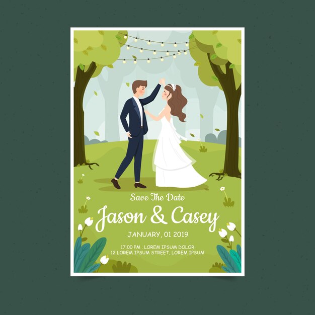 Free Vector spring wedding couple invitation card