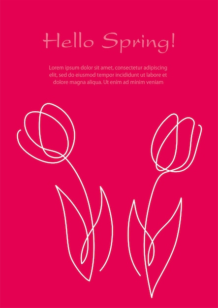 Springtime Background Illustration With Simple Tulip Line Drawings And Text Space