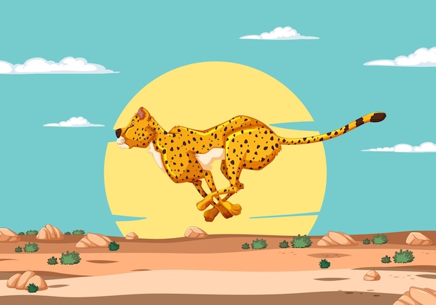 Free Vector sprinting cheetah in the sunset savannah