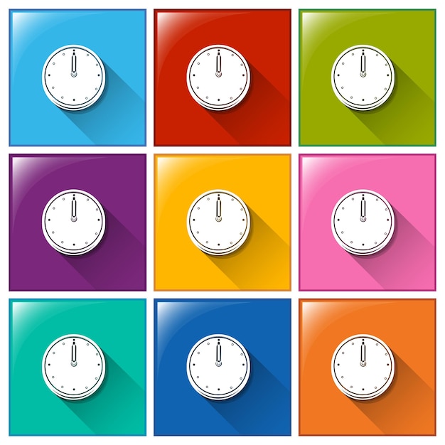 Free vector square buttons with clocks