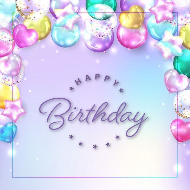 Square colorful balloons background for birthday card