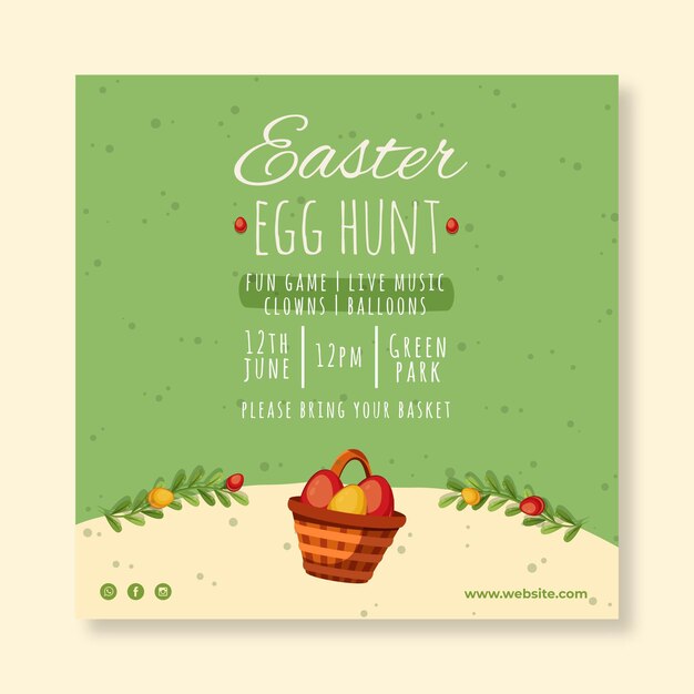 Square flyer template for easter with egg hunt