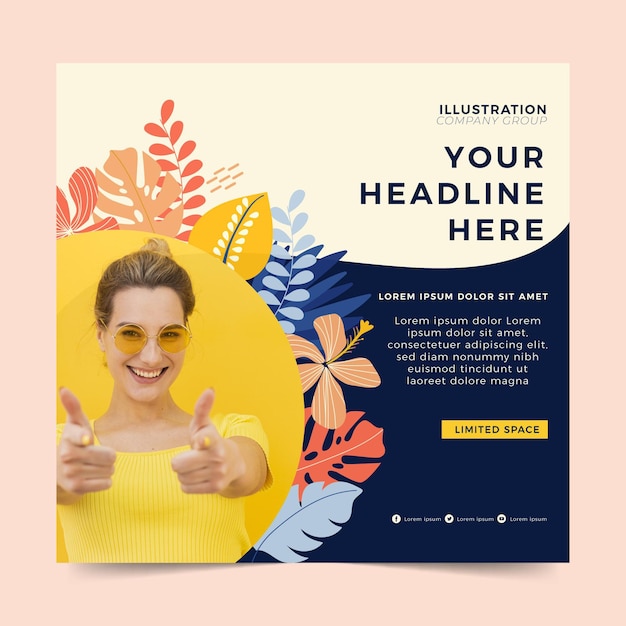 Free Vector square flyer template with woman giving thumbs up