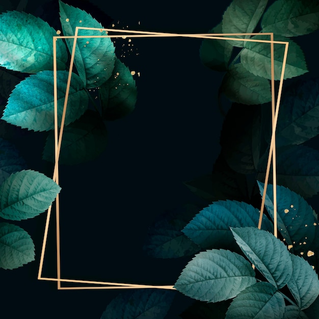 Free vector square gold frame with foliage pattern background vector