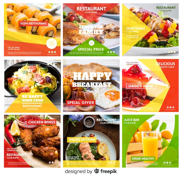 Square photographic food banner set