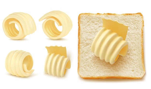 Square slices of bread with butter curl