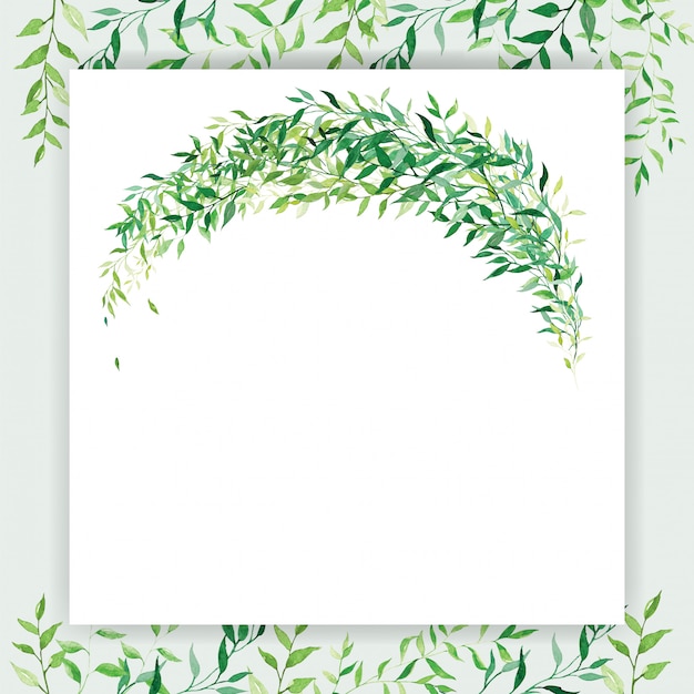 Square wedding invitation card template in white and green color theme decorated with floral in watercolor style