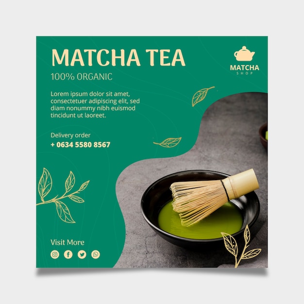 Free Vector squared flyer template for matcha tea