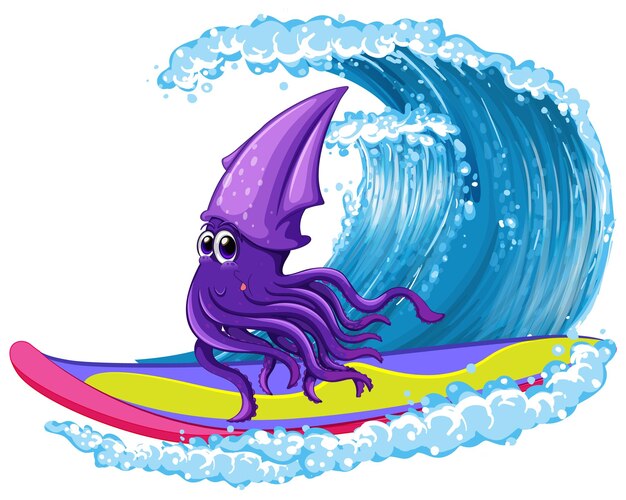 Squid surfing on surfboard