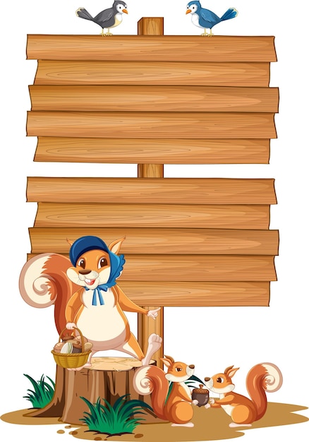 Free Vector squirrel with wooden sign banner