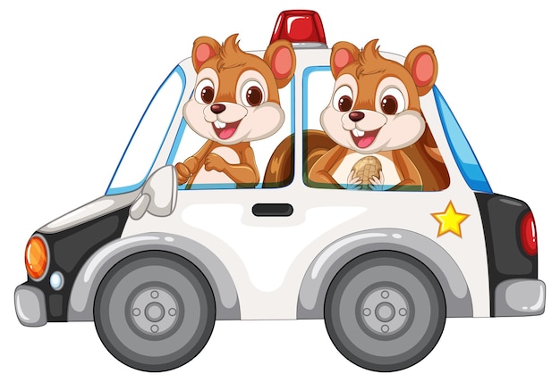 Free Vector squirrels driving a toy police car