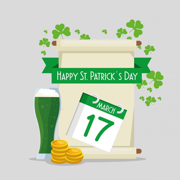 St Patrick celebration with coins and calendar holiday