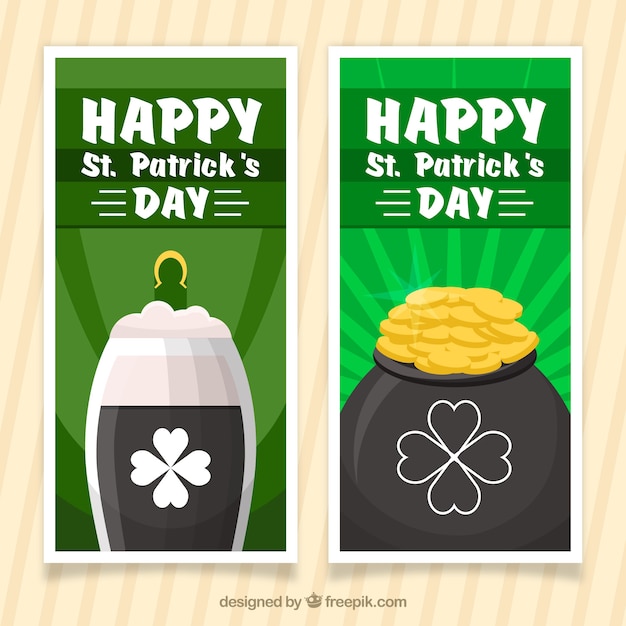 St. patrick's day banners with beer and cauldron