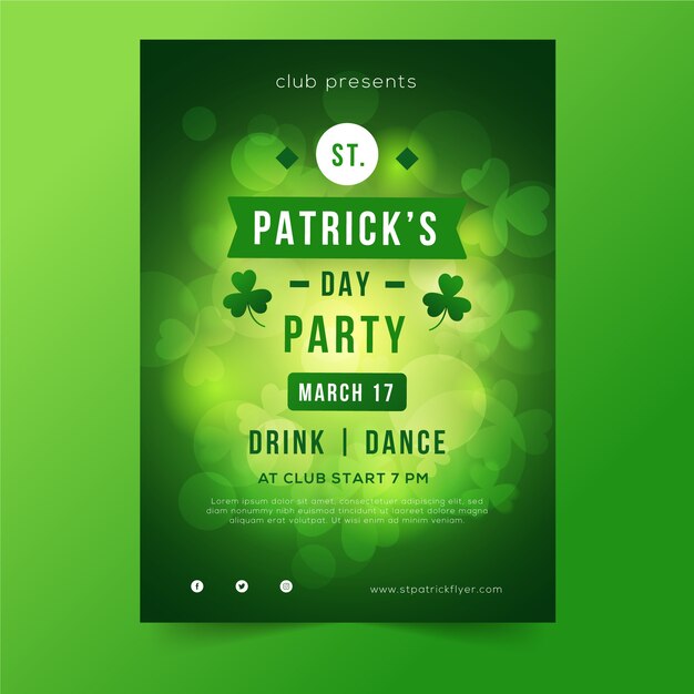 St. patrick's day blurred green poster with clovers