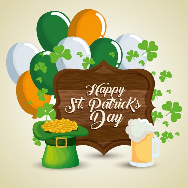 St Patrick's day celebration with wood emblem and balloons