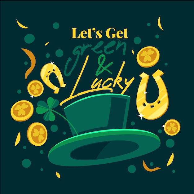 Free Vector st. patrick's day flat design leprechaun hat and coins