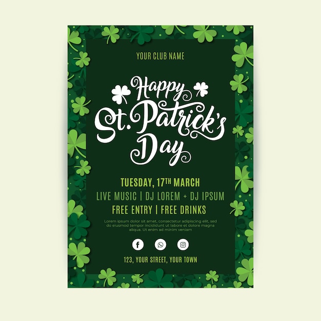 St. patrick's day flyer template in flat design