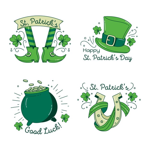 St. patrick's day green label collection with lucky objects