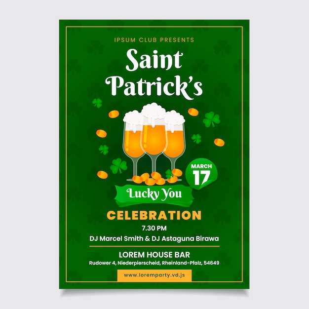 St. patrick's day party poster or flyer template with beer in glasses