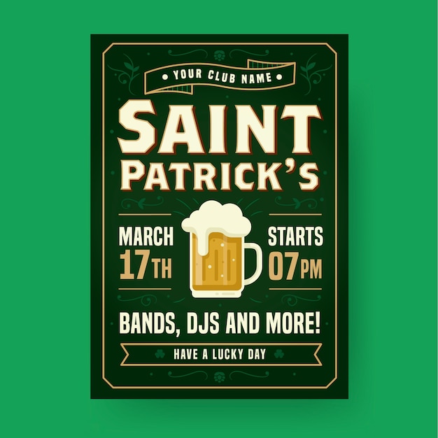 St. patrick's day party poster or flyer template with beer