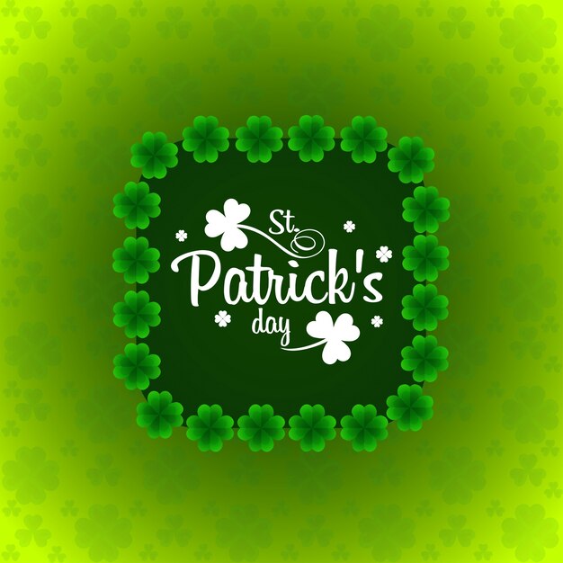 St Patricks card with green background and leafs 