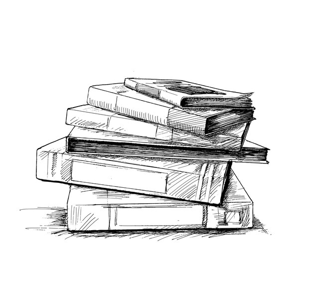 Stack of books file folder isolated on white Hand Drawn Sketch Vector illustration