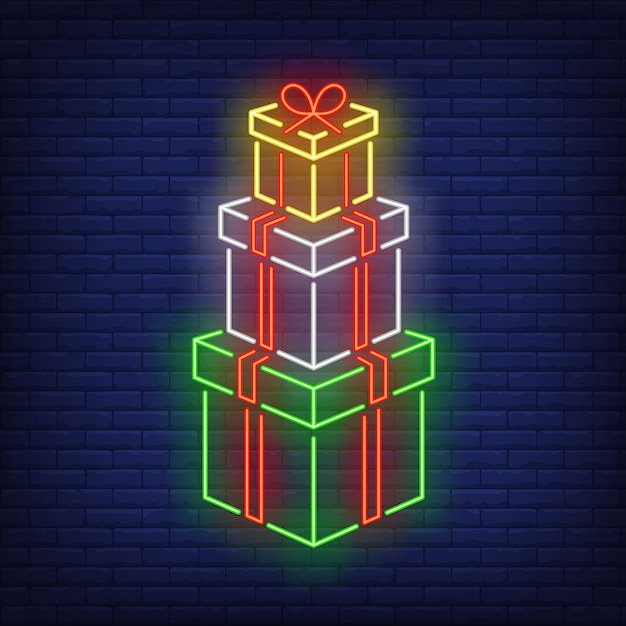 Stack of gifts in neon style