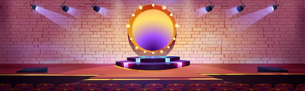 Free vector stage for concert music show with round podium