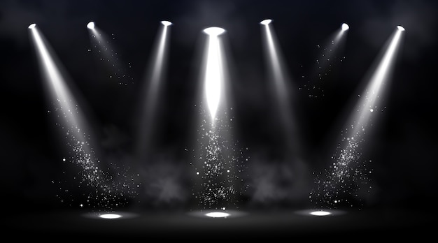 Free Vector stage illuminated by spotlights. empty scene with spot of light on floor.