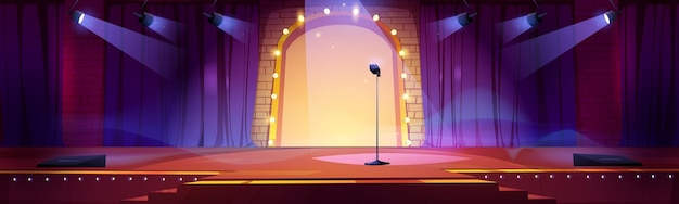 Free vector stage for a show or entertainment with microphone