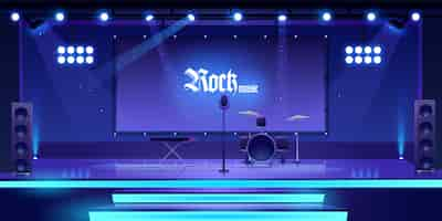 Free vector stage with rock music instruments and equipment