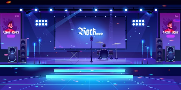 Free Vector stage with rock music instruments and equipment