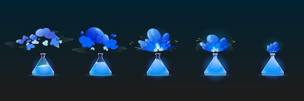 Free Vector stages of chemical reaction in lab flask animation