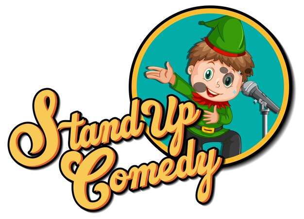 Stand up comedy logo design with boy cartoon character