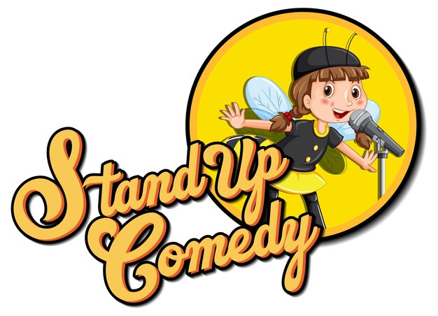 Stand up comedy logo design with girl cartoon character