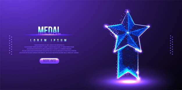 Star medal low poly wireframe