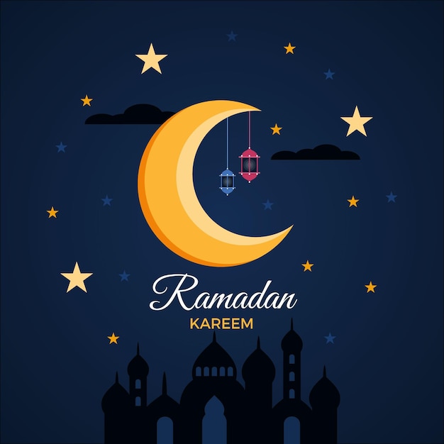 Stars and moon flat design eid mubarak