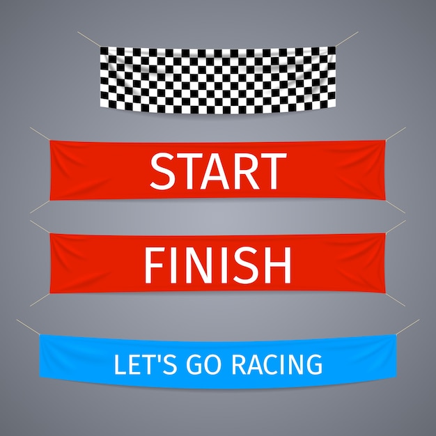 Free vector start and finish textile banners vector set. flag sport race, competition finishing, winner success