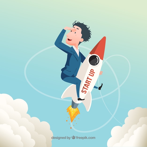 Free Vector start up concept with rocket and businessman