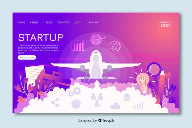 Start-up landing page with landing plane 