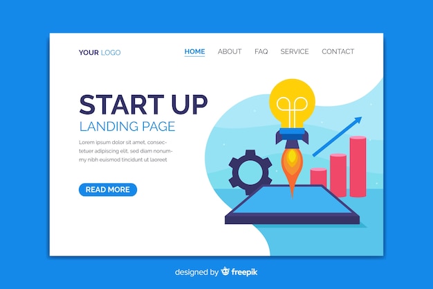 Start up landing page with light bulb