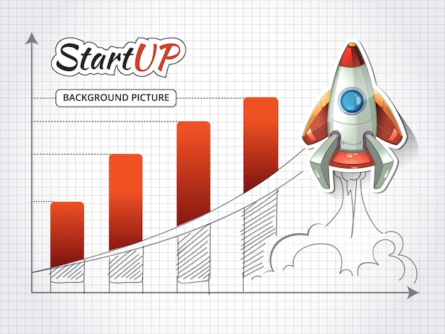 Free vector start up new business project infographic with rocket. achievement and beginning, success graphic