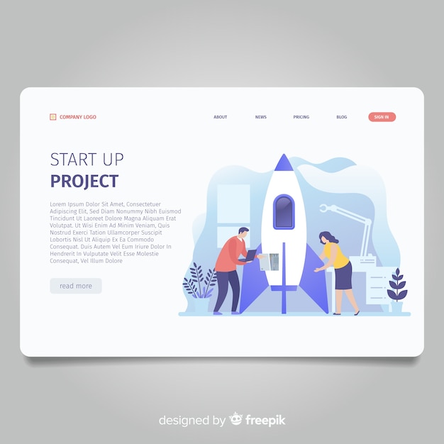 Start up project landing page with rocket