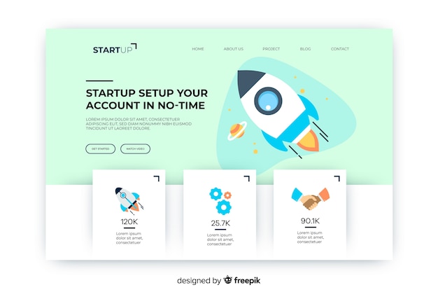 Free Vector startup account in no-time landing page