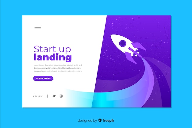 Startup business landing page with rocket