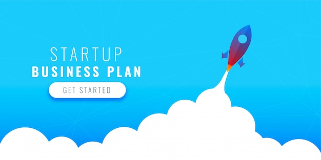 Free Vector startup business plan concept design with flying rocket