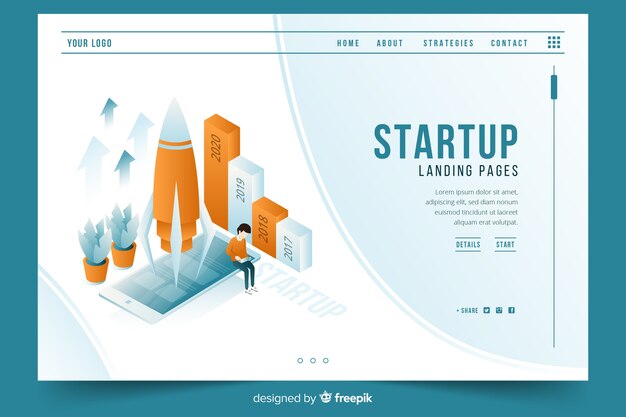 Startup landing page in isometric design