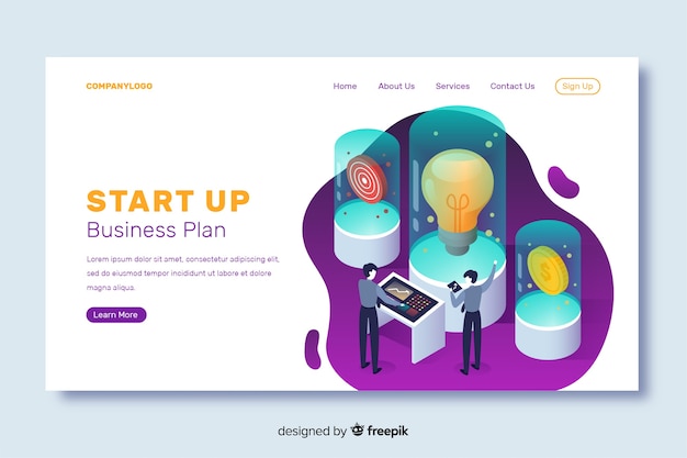 Startup landing page in isometric design