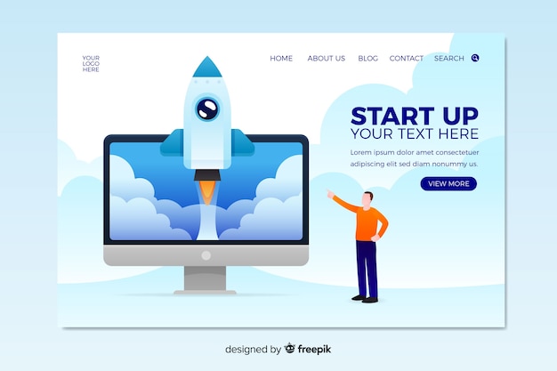 Startup landing page template in isometric style