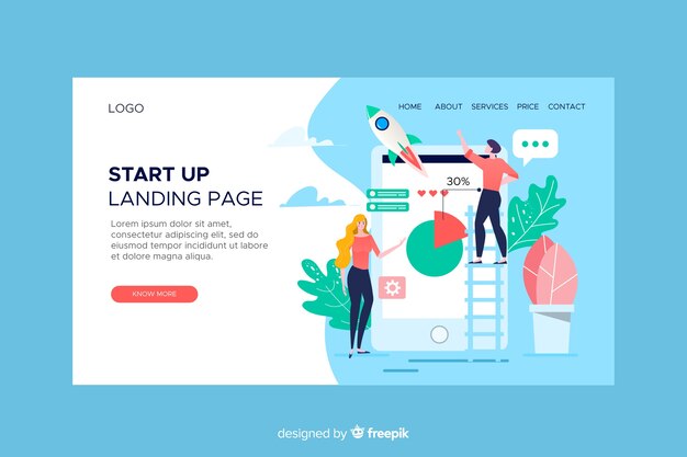 Startup landing page with mobile phone